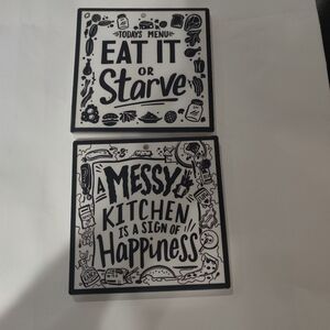Primitives by Kathy Set of Stoneware Trivet, A Messy Kitchen, Eat It Or Starve